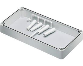 Oversigtsbillede af Fibox mellemramme, 600x300x60mm, polyester, fremviser dens rektangulære form og monteringselementer.