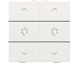 Niko dæmpertryk i hvid, med to knapper til lysstyring af hver sin lyskreds.