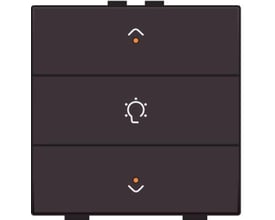 Niko dæmpertryk i mørkebrun med LED-indikator og symboler for lys op og ned.