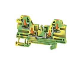 Snitvisning af Weidmüller AL4C 2.5 PE gennemgangsklemme, der viser den indvendige Push-in mekaniske konstruktion.