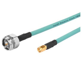 Siemens N-stik til R-SMA han/han fleksibelt antennekabel, 0,3 m i turkis med messing R-SMA stik og krom N-stik.