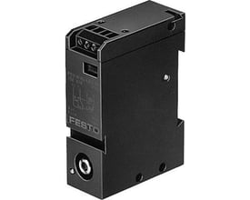 Festo tryk switch PEV-W-KL-LED-GH i sort plast, med tydelig mærkning og LED-indikator, perfekt til industrielle applikationer.