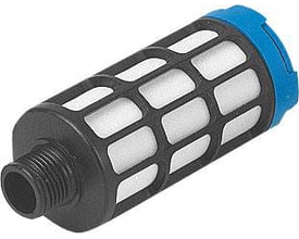 Festo lyddæmper U-3/4 med blå top og sort gitter, designet til støjdæmpning i pneumatiske systemer med 3/4" gevind.