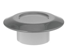 Karfa rosetbøsning med rustfri dækkappe, 18 mm / 3/8" rør, vist fra en vinkel der fremhæver den skinnende finish og den indvendige ABS-del.