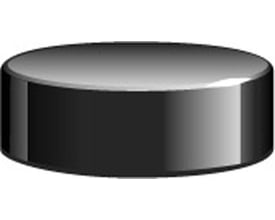 Støbejernsprop MA 110mm, DN100, sort med epoxy coating, vist som en simpel grafisk gengivelse af en cylinder.