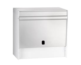 MEFA Opus 600 postkasse i hvid aluminium, en klassisk kvadratisk model uden lås, med brevindkast og tydelig front. Leveres uden lås.