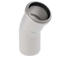 3D-gengivelse af Blücher rustfri bøjning 40 mm, 30 grader, med gummitætning i enden og glat overflade.