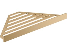 Hansgrohe AddStoris hjørnehylde i børstet bronze, viser riller til dræning og en bredde på 305 mm.