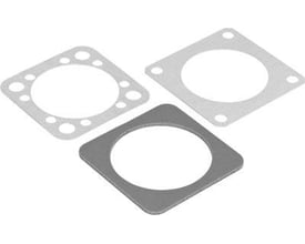 Festo tætningssæt EADS-F-D32-57A til pneumatik, med tre forskellige pakninger i grå og sølvfarvet.