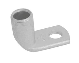 Elpress 90° vinklet Cu-rørkabelsko til 95mm² ledere med M12 laske og blank, fortinnet overflade.