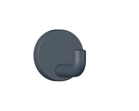 Grå HEWI enkeltkrog fra serie 477 med cylindrisk, retvinklet krog og rund roset, set skråt forfra.