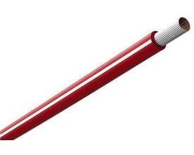 Amokabel TEXILine HF90 TW monteringsledning på 0,75 mm² i rød og hvid, med lederen synlig i den afisolerede ende.