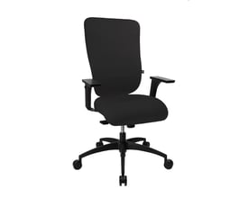 Kontorstol Soft Pro 110 i sort stof med justerbare armlæn, synkronmekanisme og hjul til hårde gulve.