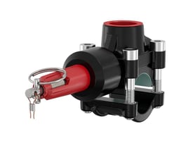 Flamco T-Plus anboringstee med DN25/1" - 3/4" dimensioner, coated og med rød lukkedel.