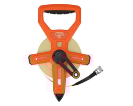 Detaljebillede af Bahco 100m målebånd med tydelige gradueringer og ergonomisk håndtag.