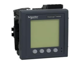 Schneider Electric PowerLogic PM5600 energimåler med stor baggrundsbelyst LCD-skærm og fire grå knapper på fronten.