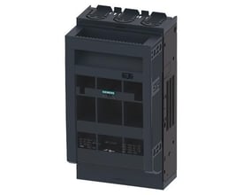 Siemens 3-polet sikringsafbryder 3NP1 med NH00 sikring, 160A, monteret på en grå monteringsplade i perspektiv.