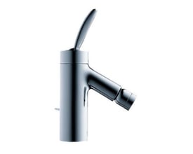 Detaljeret foto af Hansgrohe Axor Starck Classic bidetarmatur i krom, der viser armaturets form og greb.