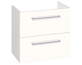 Dansani Mido+ vaskeskab i hvid højglans med to skuffer og integrerede greb, med mål på 57,6 x 60 x 35 cm.