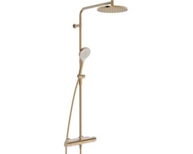 Oras Optima Style Rain bruserarmatur i elegant bronze finish med 3-strålet rund hoved- og håndbruser, isoleret på hvid baggrund.