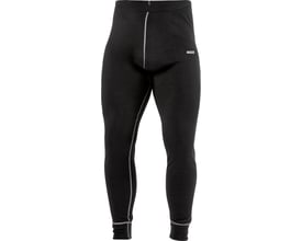 Fristads sorte lange underbukser i størrelse S fremstillet af 100% polyester med grå kontrastsømme og OEKO-TEX® certificering.