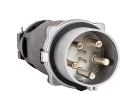 CEE stik 200A 6h IP67 3P+PE med fem robuste stikben og en 250A mærkning på en hvid baggrund.