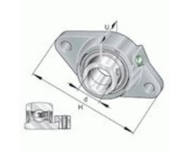 Schaeffler INA PHUSE25-XL strammeenhed med dimensioner vist, fremstillet af støbejern og stål med et lejehus og spændering.