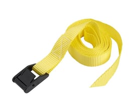 Gul Ironside kamsurring på 3 meter med 25 mm bånd og sort kvikspænde, rullet sammen.