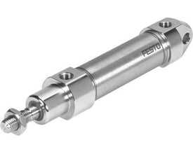 Festo rund cylinder CRDSNU-B-32-80-PPS-A-MG-A1 med stempelstang, 80 mm slaglængde og 32 mm diameter, vist isoleret på hvid baggrund.