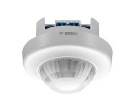 Niko tilstedeværelsessensor planforsænket 360° DALI master 41-750 i hvid med synlige terminaler og klar DALI-linse.