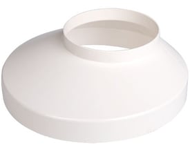 Plastmo brøndkrave i hvid plast, Ø110x130mm, viser den koniske form og den åbne top for tilslutning.