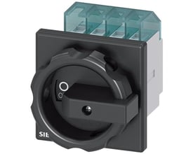Siemens SENTRON 3LD 3-polet hovedafbryder på 16 A med sort drejegreb og synlige tilslutningsklemmer, set skråt forfra.