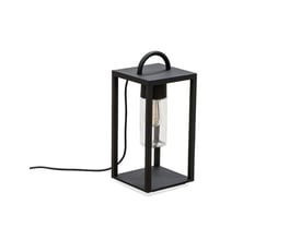 Konstsmide Bologna terrasselampe E27 i sort stål med et klart glas, isoleret på hvid baggrund.