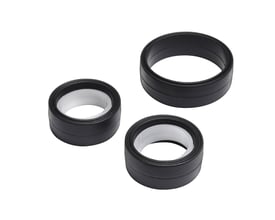 Gustavsberg pakningsringe til universal kartouche, tre sorte ringe med hvid plastindsats på hvid baggrund.