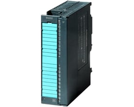 Siemens SIPLUS S7-1500 PM 1507 24V/8A strømforsyning med blå terminaler og grå kabinet, isoleret på hvid baggrund.