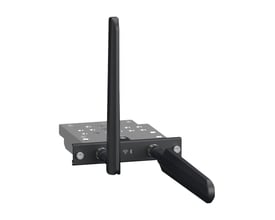 Schneider Electric 4G modem interface HMIYP6MP4GE med antenne og Bluetooth-symboler på en hvid baggrund.