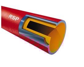 Rød SML støbejernsrør på 80mm indvendig diameter med 3,5mm tykkelse og RSP logo.