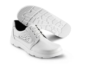 Sika Optimax snøresko i str. 37, hvid, lavet af åndbart Permair læder med skridhæmmende ydersål.
