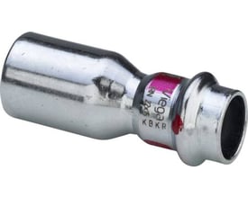 Viega Prestabo reduktion af forzinket stål, 35 x 22 mm, med tydelig rød SC-Contur markering og synlige dimensioner.