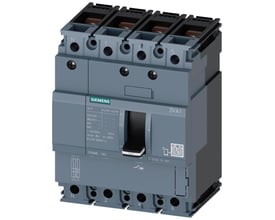 Siemens 3VA1 maksimalafbryder, 4-polet, 50A, med en brydeevne på 55kA ved 415V, vist fra siden.