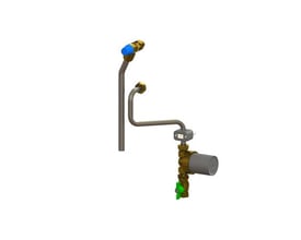 Uponor Combi Port E D cirkulationssæt med pumpe, tilslutningsrør og sikkerhedsventil set samlet.