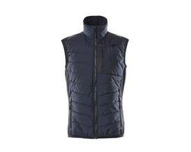 Mascot CLIMASCOT® termovest i mørk marine, størrelse XL, med vandafvisende quiltet front og mørkegrå strækstof i siderne.
