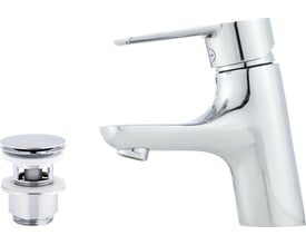 Mora Cera B5 krom håndvaskarmatur med etgrebsbetjening og en tilhørende push-open bundventil.