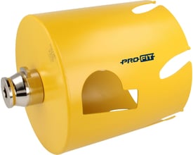 Gul PRO-FIT Multi Purpose HM hulsav med adapter i lang udgave, 172 mm, set skråt fra siden.