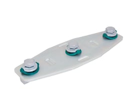 Walraven Rapidstrut X-beslag BUP monteringsbeslag med tre M10 skruer og grønne plastklemmer, fremstillet i galvaniseret stål.