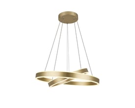 SLV One Double pendel i messingfarvet aluminium med to ringe og hvide LED-strips, vist isoleret på hvid baggrund.