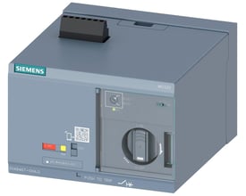 Siemens motoroperatør 3VA9 med MO320 modelnummer, i grå plast med tydelige knapper og indikatorer for drift.