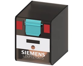Siemens SIRIUS LZX PT2 stikbensrelæ med 2 skiftekontakter, 115V AC, markeret med Siemens logo og typebetegnelse LZX:PT270615.