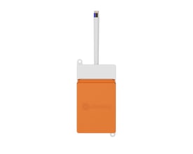 Ledvance 5-polet konnektorboks til Panel Gen2 med orange låg, hvidt hus og kabel med synlige ledere.