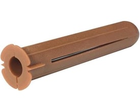 En brun Schneider Electric TP® plug i 8x40 mm størrelse, vist fra siden med fokus på dens udvidelses-slidser og fliggede ende.